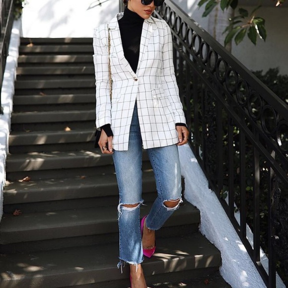 J.O.A. Jackets & Blazers - Chriselle x JOA White Check Blazer